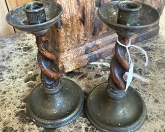 Antique barley twist candleholders