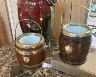 Antique English oak biscuit barrels (no lids)