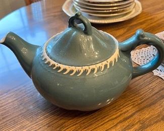 Vintage Harker Pate Sur Pate Corinthian Teal Teapot
