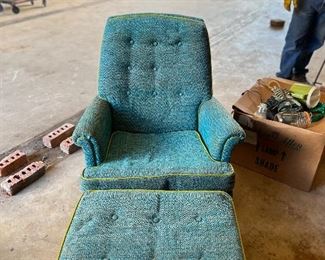 vintage teal chair and ottoman