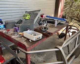 red metal work bench