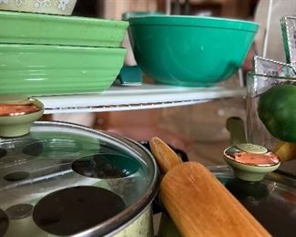 pyrex, carnival grass, depression glass