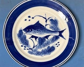 Fish Theme Blue On White China Platter