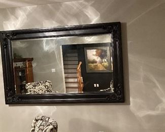46βx76β mirror with black frame, hang horizontal or vertical or lean against wall. Very heavy