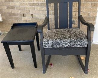Wood rocking chair, wood side table