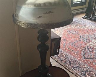 ML Co reverse painted glass bronze lamp circa 1920