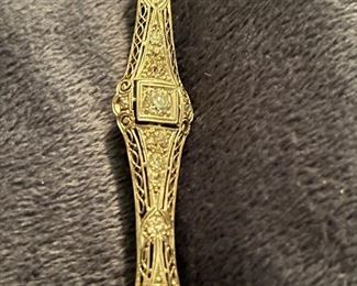 14K white gold and diamond bar pin