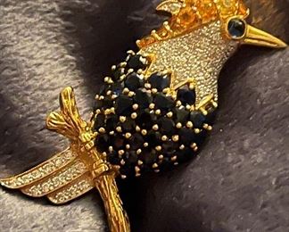 Large 18K diamond and sapphire parrot brooch circa 1910