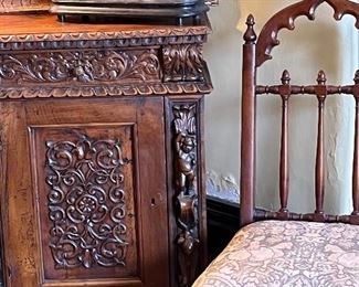 Italian Renaissance gothic side chair in red mahogany