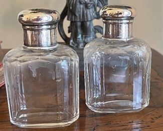 Antique hand beveled and sterling flasks