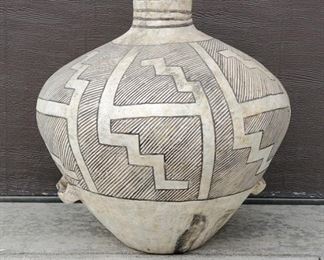 18" Replica Anasazi Water Jug by Vern Crites of Durango, Colorado. The artist bases his designs on ancient Pueblo pottery. This piece was made in 1990. It measures 18" tall and 18" in diameter.