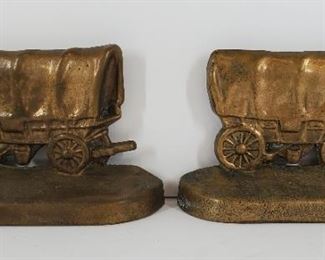 Antique covered wagon bookends