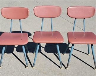 Three fun mid century toddler chairs by AmeriFlex (American Seating, Grand Rapids, Michigan). 26" tall and 14" wide. 