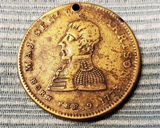 RARE 1840 WH Harrison Presidential Campaign Token. Major General William H. Harrison, Born February 9, 1773, ran and won on the Whig ticket. One side shows a scale with the Democrats "weighed in the balance and found wanting". 