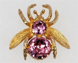 Rare 1960s EISENBERG ICE Pink Rhinestone Bug Pin