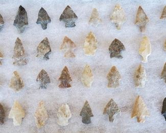 Four trays of Native American arrowheads. Indian artifacts.