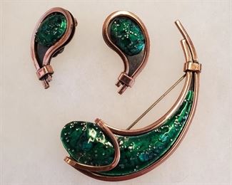 1950s Vintage Renoir Matisse MOD FISH Brooch Earring Set