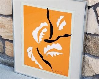 Limited edition serigraph #173/975, by Michel Caza, after the original gouache painting entitled "Danseuse Acrobatique" by Henri Matisse. Matisse's gouache on paper cutout collages were done 1946-47. Caza's series of color screenprints, based on those originals, were printed in 1973 and published in 1978. 18 1/2" x 14 1/2" image size, framed in a 25 3/4" x 21 3/4" frame. 