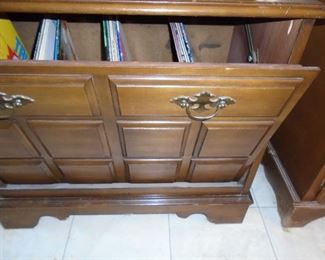 This cabinet pulls out and keeps stacks of records