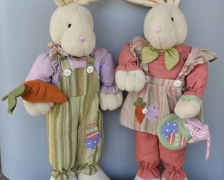 Boy and Girl Bunny Dressed for Easter Candy Bowl Two Eggs