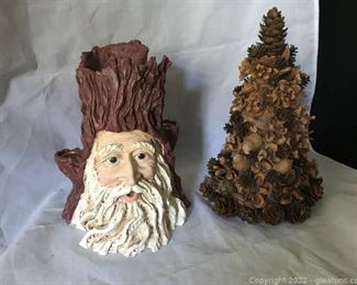 Rustic Woodland Santa Candle Holder and Woodland Cone Tree