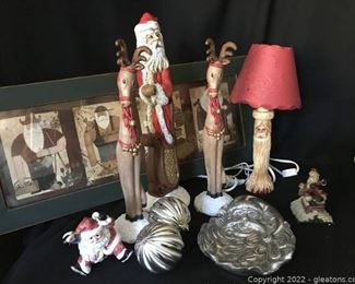 Santa and his Reindeer Santa Lamp Fitz and Floyd Santa Picture