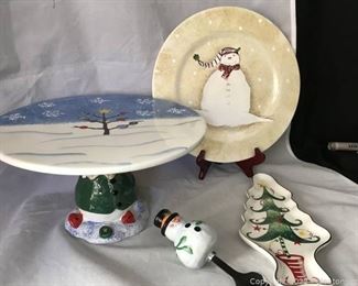Snowman Cake Plate Server Cookie Plate Candy Dish