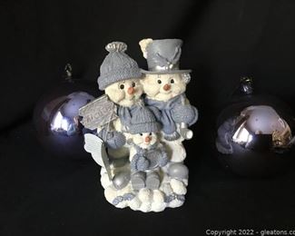 Snowman Family and 2 Handblown Ornaments