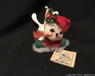 Sweet Cat on Sled Vintage Anna Lee