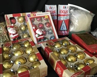 Vintage Lot Ornaments Made In USA Silver Tinsel Two Plastic Santas Angel Hair