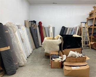 Rolls of vinyl, leather and wool fleece green for bags, auto interiors, etc