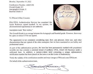 Signed JACKIE ROBINSON Baseball with PSA COA (8.5) with Original Box and Provenance Letter
