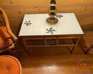 John Wisner for FICKS REED Asian Tile Top Rattan Table