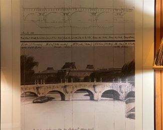 1984 Lithograph The Pont Neuf Wrapped for Paris Signed to "The Baers" by CHRISTO