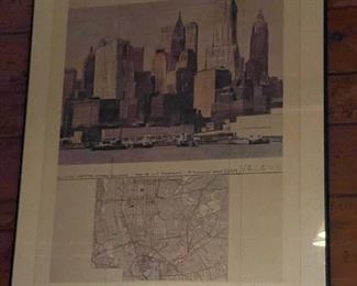 1973 Lithograph Two Lower Manhattan Wrapped Buildings Signed "The Baers" by CHRISTO