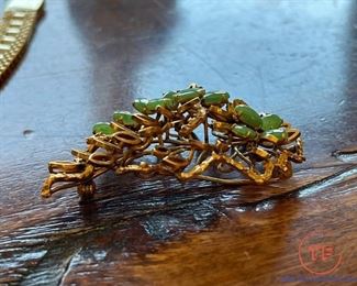 18K GOLD and JADE Brooch