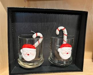 Santa Glasses with candy cane stir sticks -set of 2