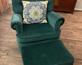 Green velvet chair and ottoman 