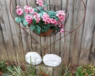 Heart shaped garden hanger  $15                                                      Plant  $5                                                                                                             Garden rocks  $4 each