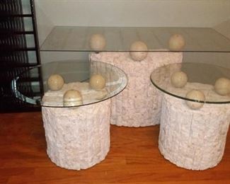 Vintage Postmodern Tessellated Geometic Side Tables and Console Table                                                                                    Side Tables $100 each                                                                           Console Table $100    Buy the whole set for $250