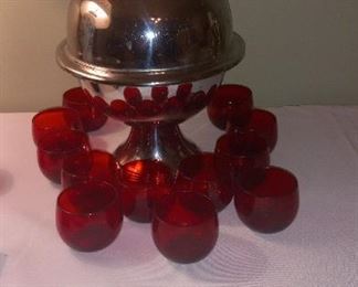 1930's Art Deco Chrome and Ruby Glass Punch Set          $50