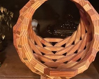 MCM wood geometric block basket 