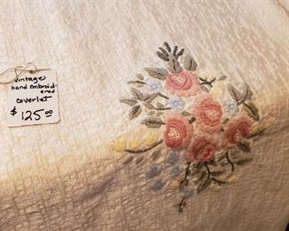 Vintage hand embroidered coverlet