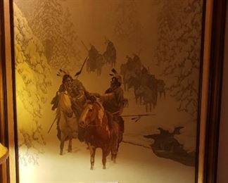 Indian and horse framed art