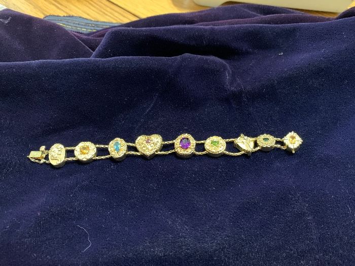 14K gold slide bracelet with genuine stones