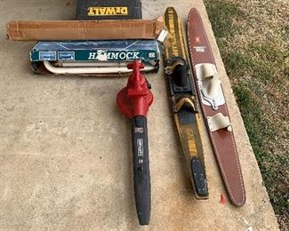 Hammock, skis, tools