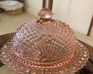 Hobnail depression glass butter dish
