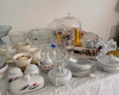Sugar and creamer, salt and pepper, serving dishes, butter dish