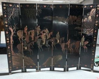 Beautiful 6 Panel Asian Lacquer Folding Screen Room Divider