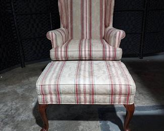 Beautiful Woodmark Striped Wingback Arm Chair and Ottoman